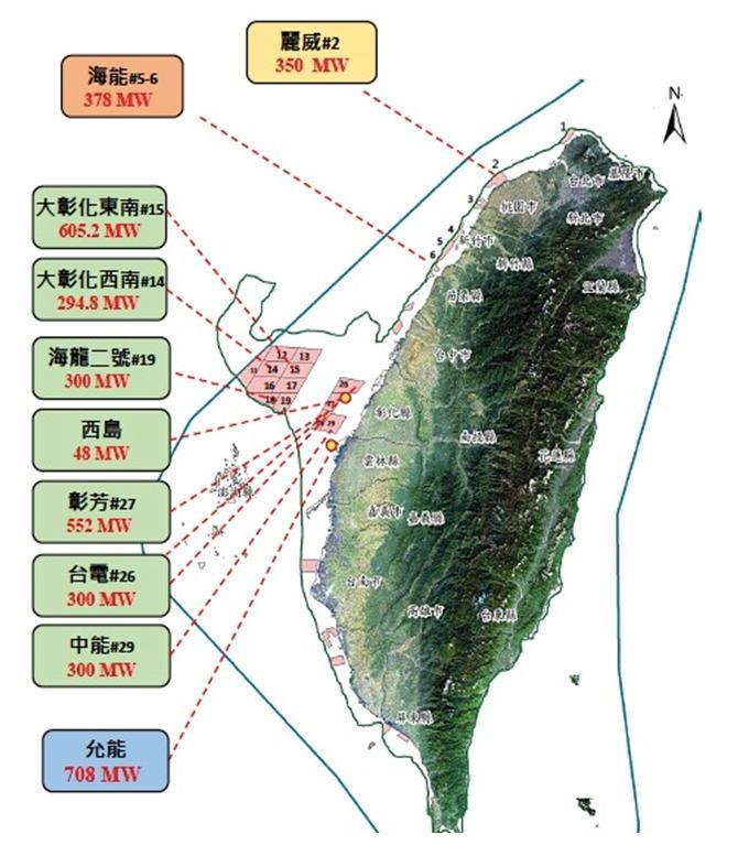 西海岸に集中する台湾の洋上風力案件