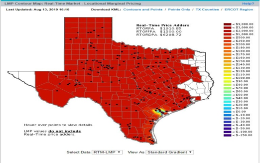 資料２．テキサス州8月13日の電力価格（16:10時点）