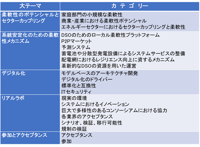 表　SINTEGの実証テーマとカテゴリー