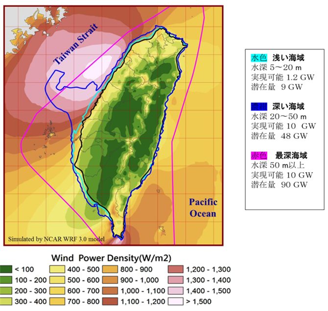 図３．台湾の洋上風力ポテンシャル