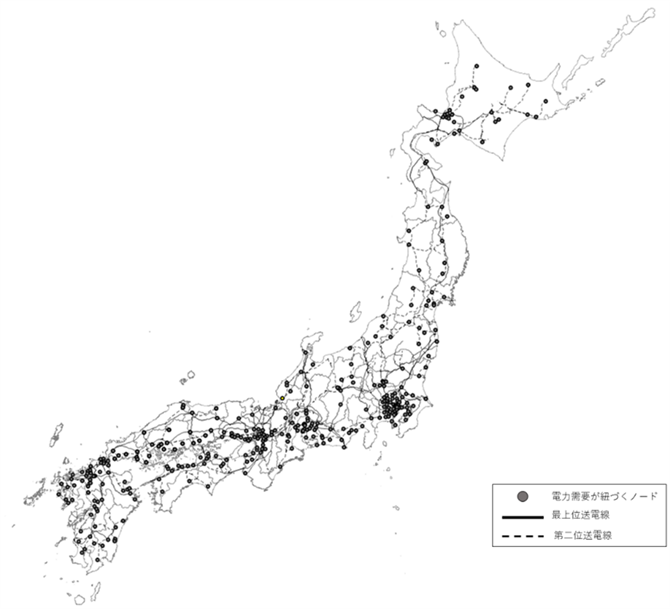 図1 本分析における地域間連系線及び地内基幹送電線概要図