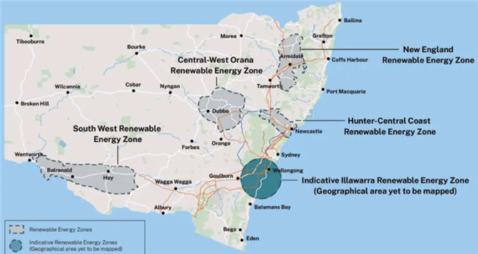 図３．NSW州の再エネゾーン（REZ）