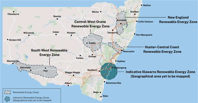 図１．NSW州の再エネゾーン（REZ）
