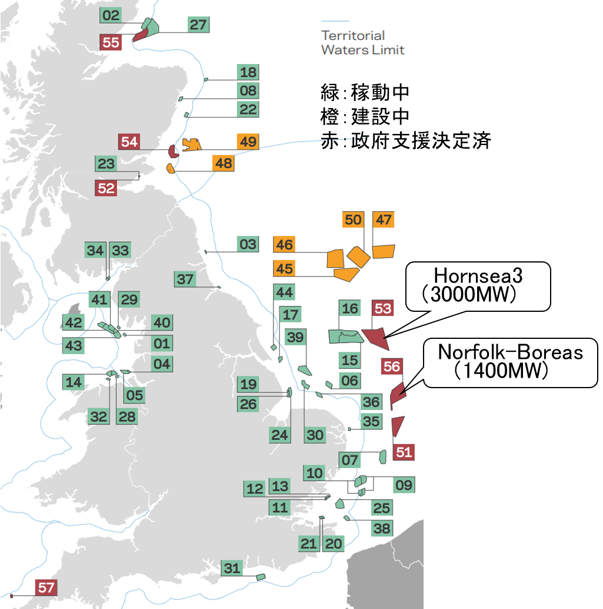 図１　英国洋上風力事業位置図（2022/12）